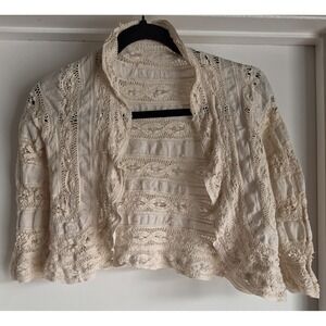 Principles Petite Women's Cardigan S Cream Cotton Lace Bolero 3/4 Sleeve Sweater